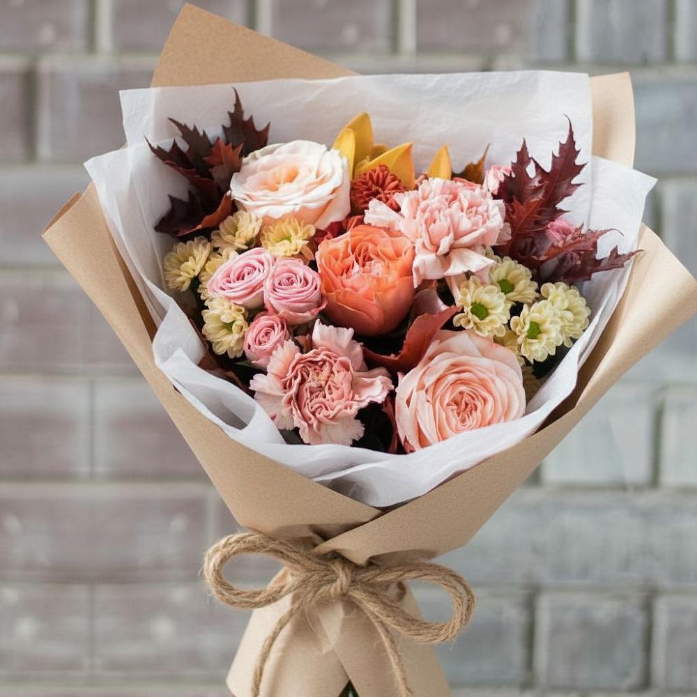 Букет цветов из: Гвоздики, Хризантемы и Розы в Хомутово Иркутская область