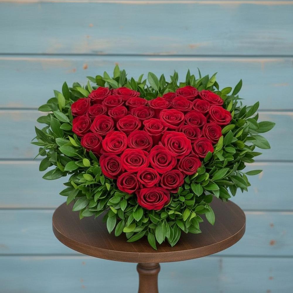 Цветочная композиция из Розы в виде сердца в Хомутово Иркутская область