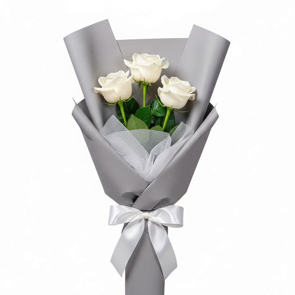 Букет 3 белые розы в Хомутово Иркутская область