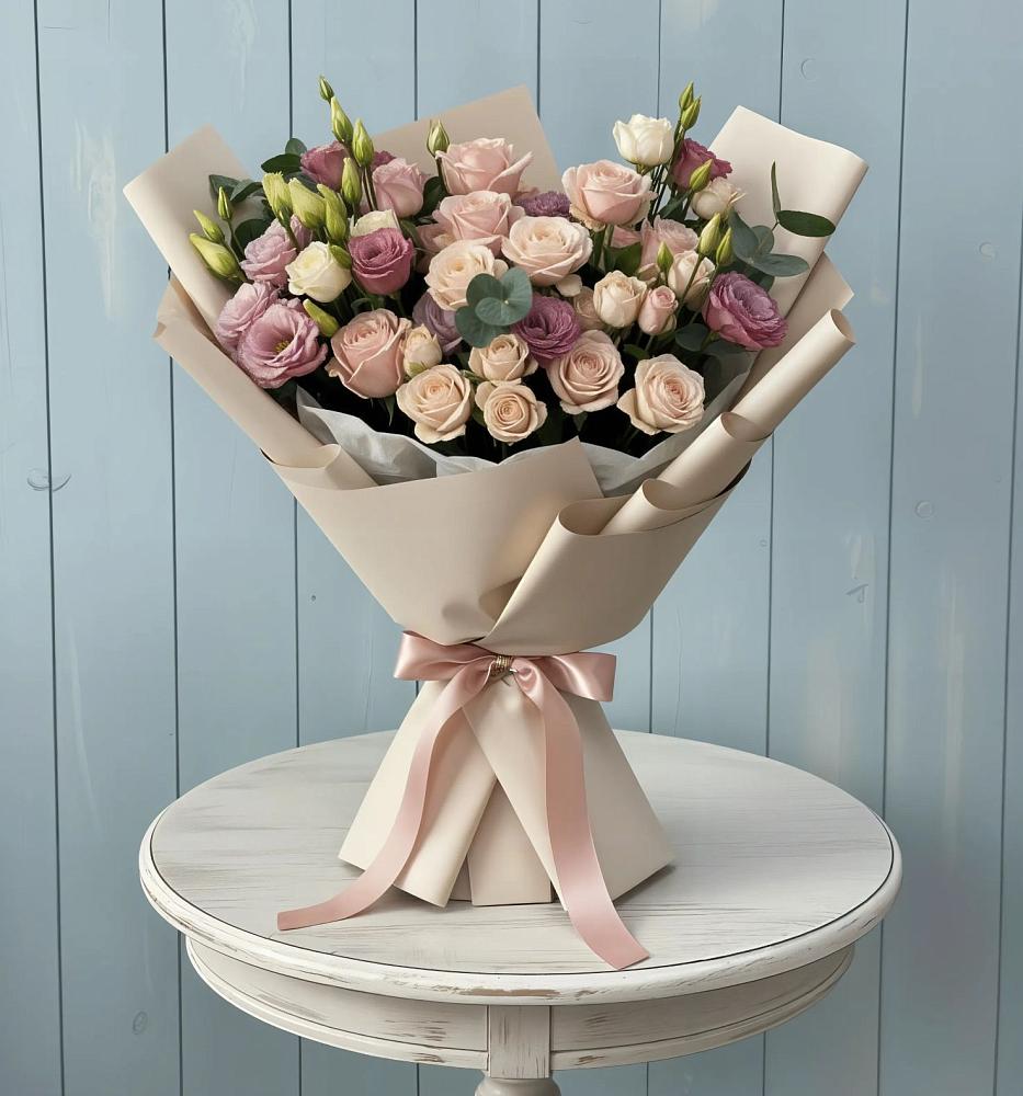 Букет цветов из: Розы и Лизиантусы в Хомутово Иркутская область