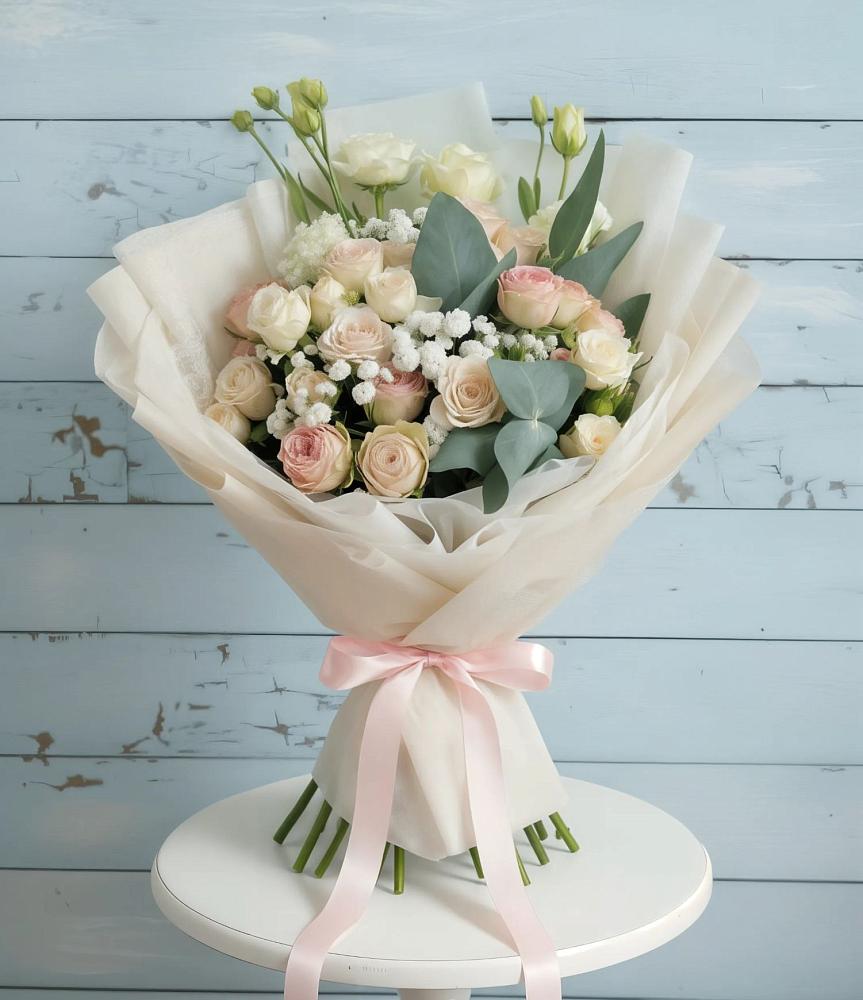 Букет цветов из: Розы и Лизиантусы в Хомутово Иркутская область