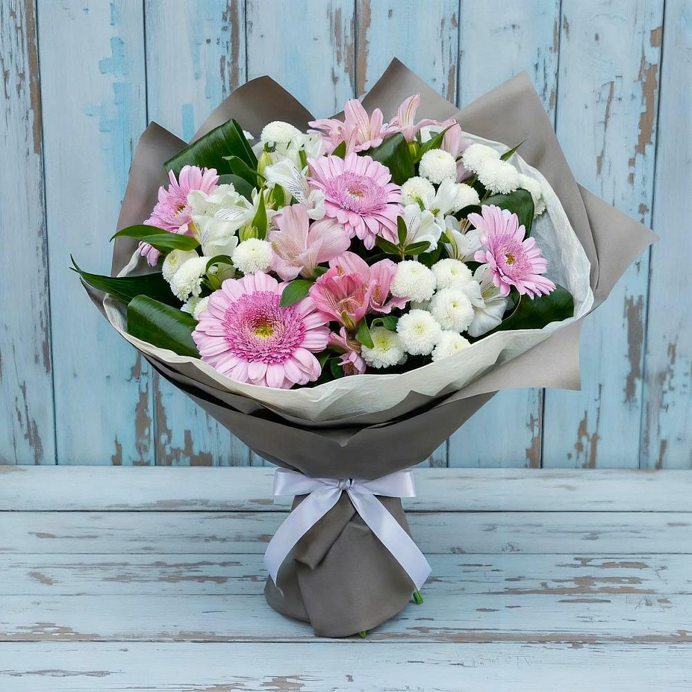 Букет цветов из: Герберы, Альстромерии и Хризантемы в Хомутово Иркутская область